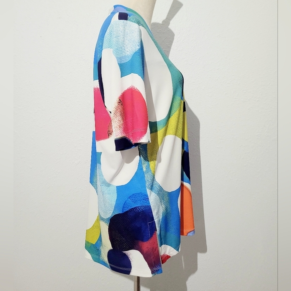 Ali Miles Women Blouse Top Medium Multicolor Abstract Print V-Neck Short Sleeve - Picture 3 of 10